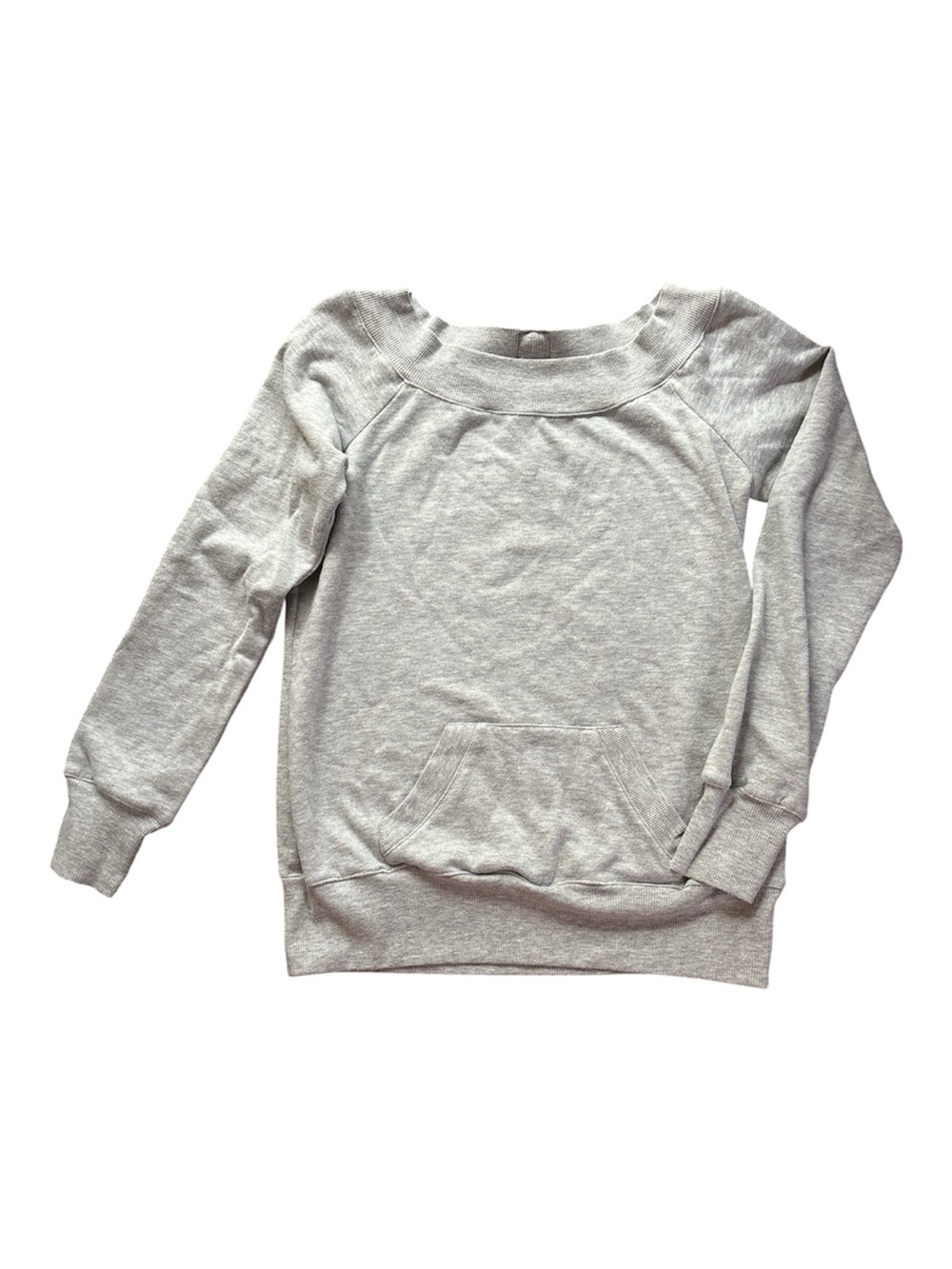 one clothing Heather Gray Off-Shoulder Kangaroo Pockets Zipper Back Sweatshirt